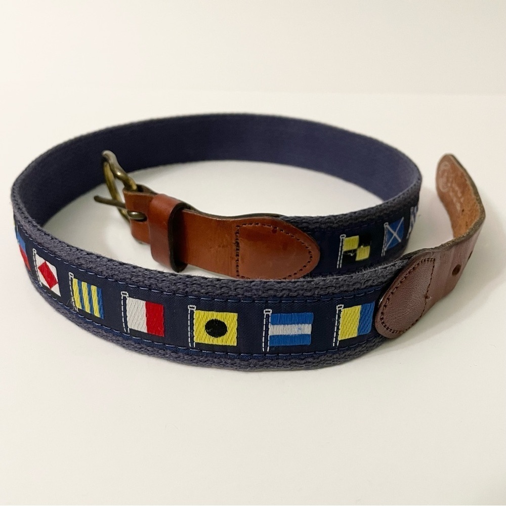 Leather Man Essex Top Grain Leather Nautical World Flags Belt Size 30